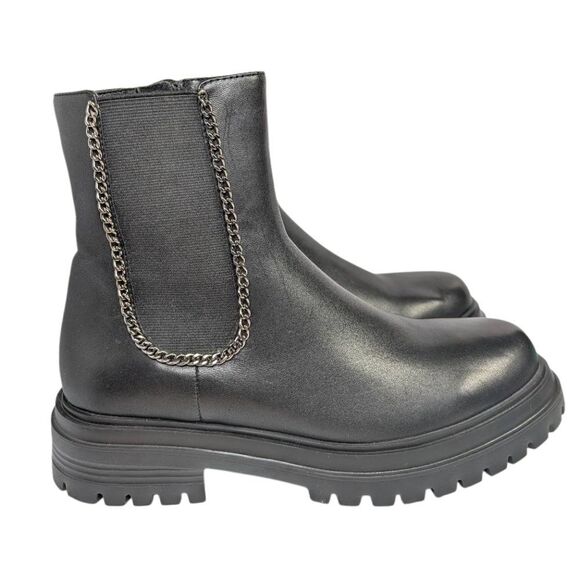 Vaneli Zetta Black Leather Chain Trim Chelsea Platform Ankle Boots 9.5 Narrow - Picture 4 of 10